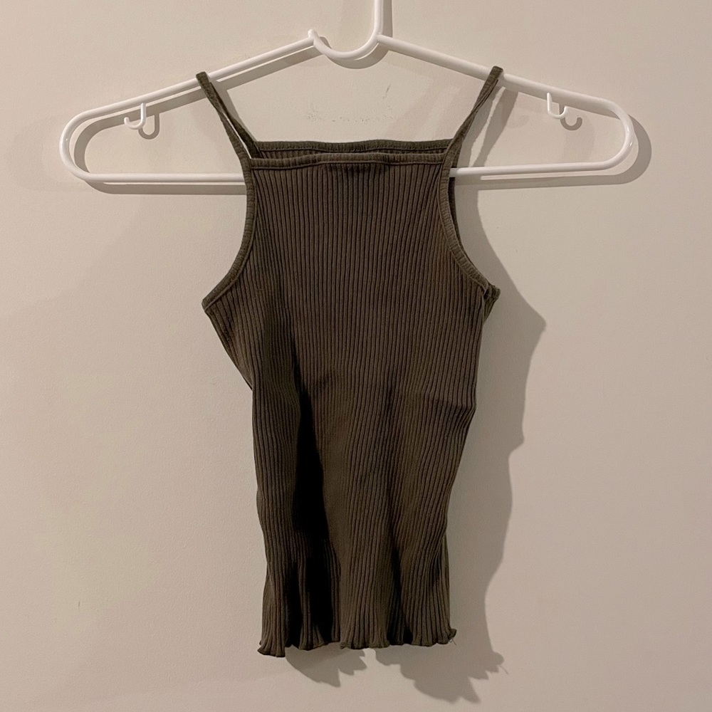 yesstyle olive green halter neck ribbed crop tank top